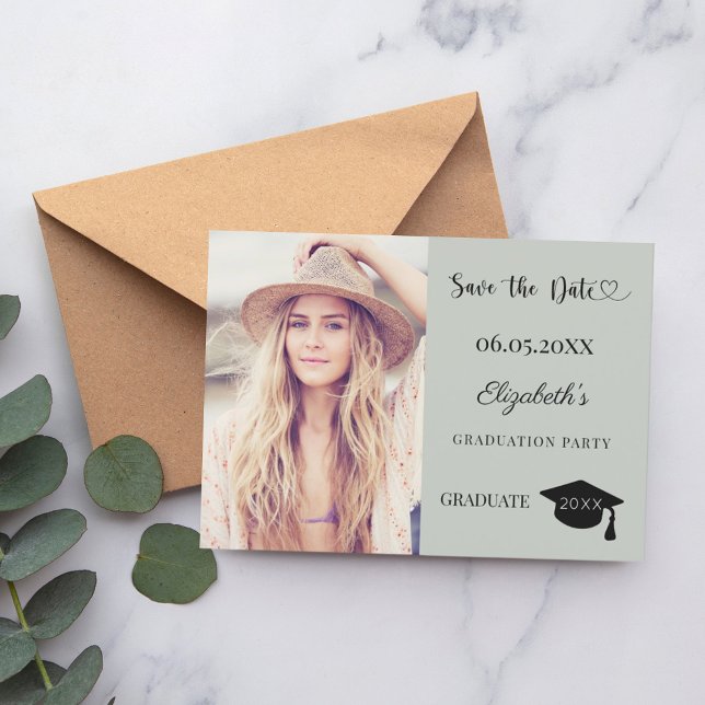 Save The Date Simple modern photo sage green Graduation (Créateur téléchargé)