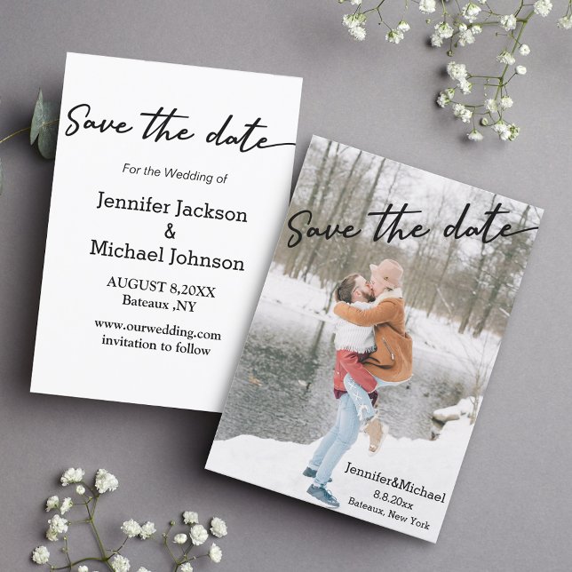 save the date simple modern script coupe photo invitation (Creator Uploaded)