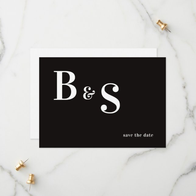 Save The Date Simple Moderne B/W Monogramme QR Code Enregistrer  (Devant/Arrière en situation)