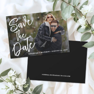 Save The Date Simple Moderne Écriture Pinceau Photo Mariage