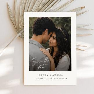 Save The Date Simple Moderne Élégante Écriture Photo Mariage