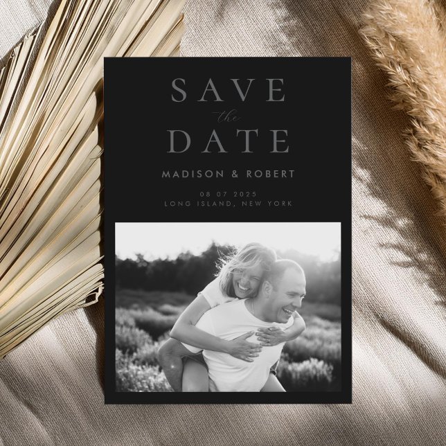 Save The Date Simple moderne Matte Black Photo Mariage (Créateur téléchargé)