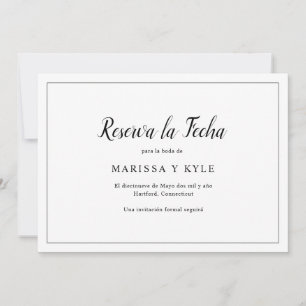 Save The Date Simple moderne noir et blanc Elégant espagnol