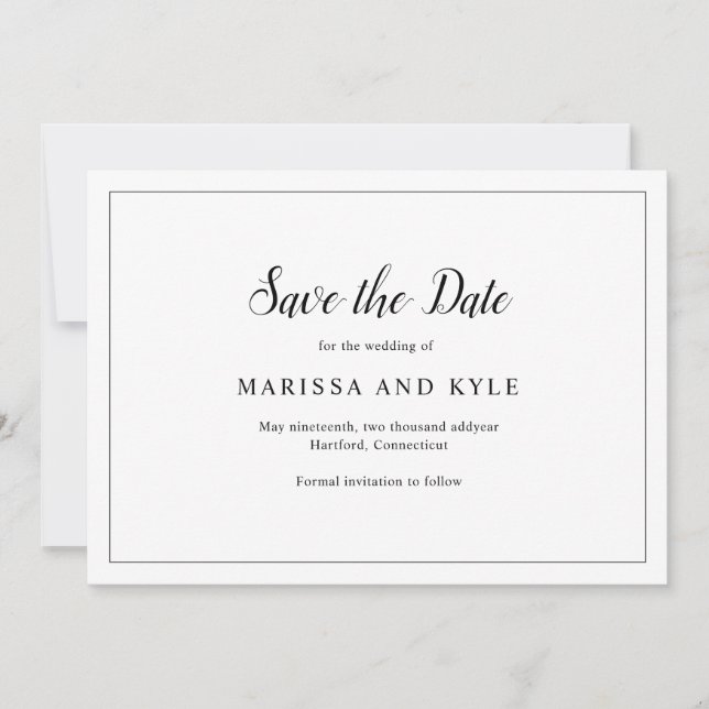 Save The Date Simple moderne Noir et blanc Mariage élégant (Devant)