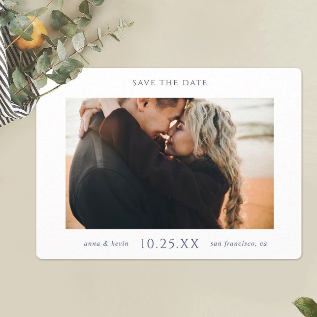 Save The Date Simple moderne Photo Mariage de typographie bleue (Créateur téléchargé)