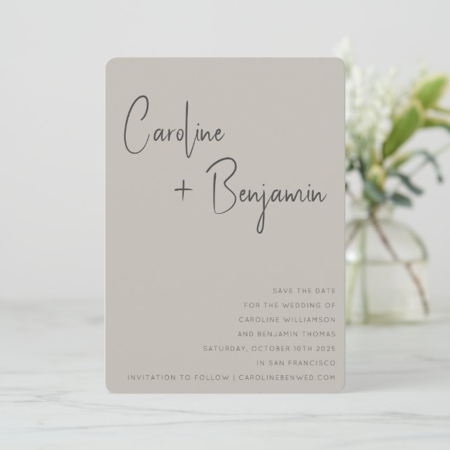 Save The Date Simple moderne Rustique Boho Taupe Mariage de scri (Debout devant)