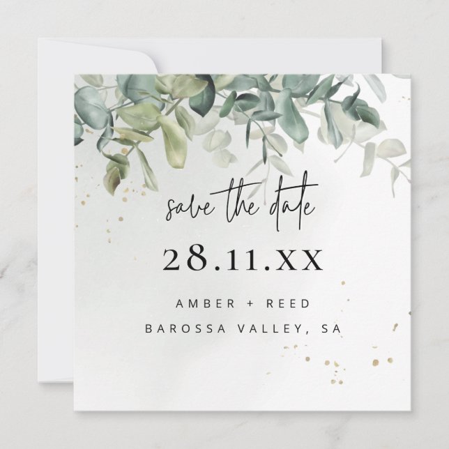 Save The Date Simple moderne Vert & Or Carré de verdure (Devant)