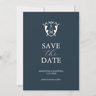 Save The Date Simple Monogramme Bleu Enregistrer la date