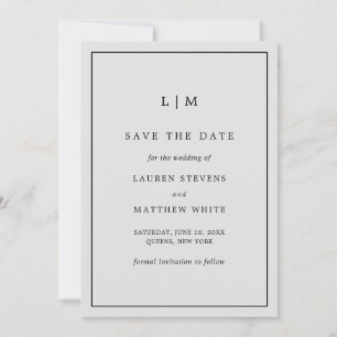 Save The Date Simple Monogramme Gris Clair Mariage Élégant