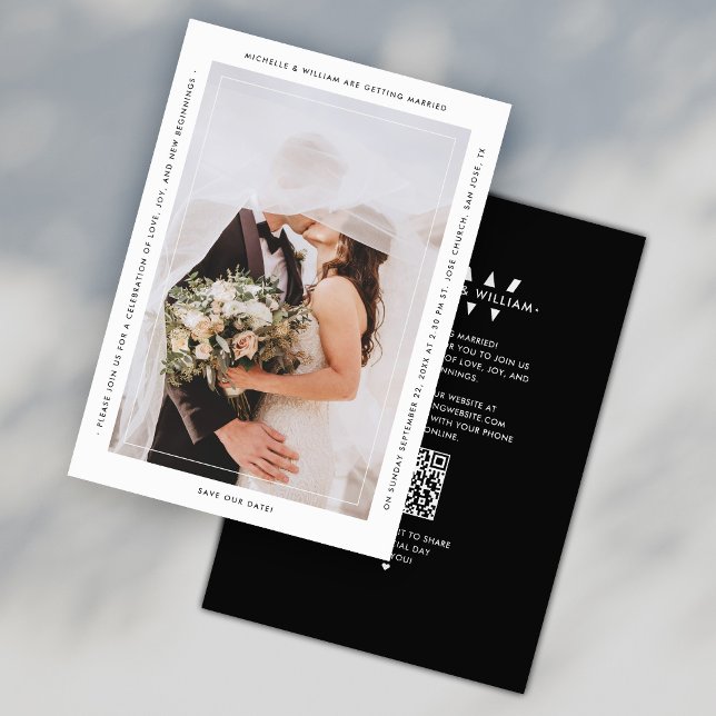 Save The Date Simple Monogramme Noir Blanc Moderne Mariage QR (Minimalist Monogram Black White Modern Wedding QR Save The Date
)
