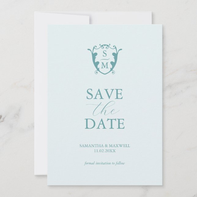 Save The Date Simple Monogramme Pale Blue Enregistrer La Date (Devant)