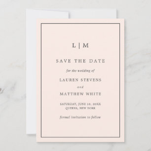 Save The Date Simple Monogramme Rose Pâle Élégant Mariage