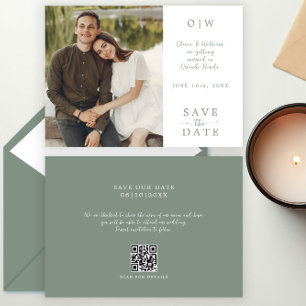 Save The Date Simple Monogramme Sage vert QR Code Mariage photo