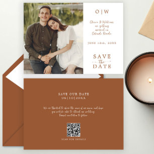 Save The Date Simple Monogramme Terracotta QR Code Mariage photo
