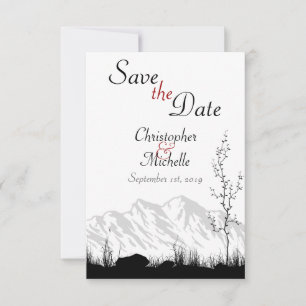 Save The Date Simple Mountain Scene Mariage noir, blanc et rouge