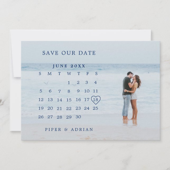 Save The Date Simple Navy Blue Photo Calendar Mariage (Devant)