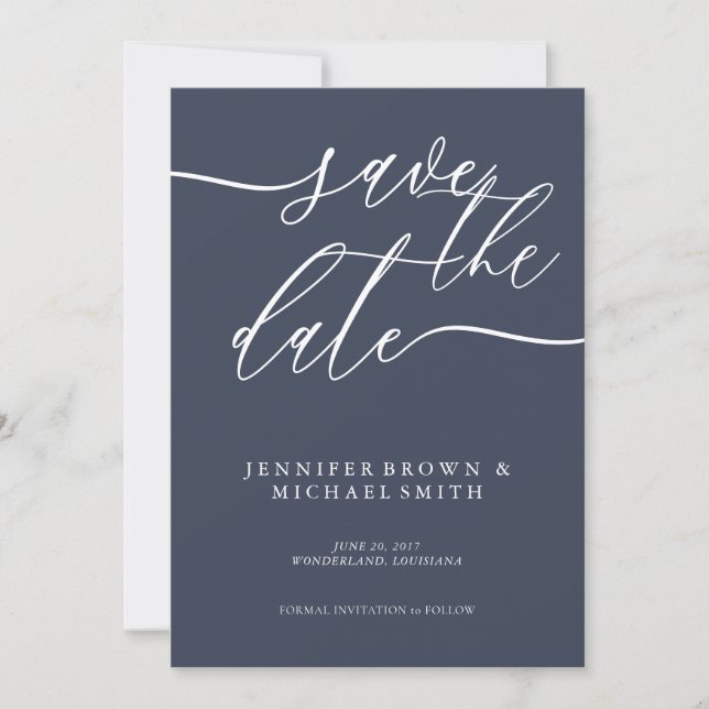 Save The Date Simple Navy personnalisé fond photo Mariage (Devant)