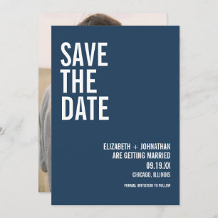 Save The Date Simple Navy Typographie Mariage Photo
