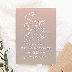 Save The Date Simple Ombre Gradient Taupe Beige & Blush Mariage