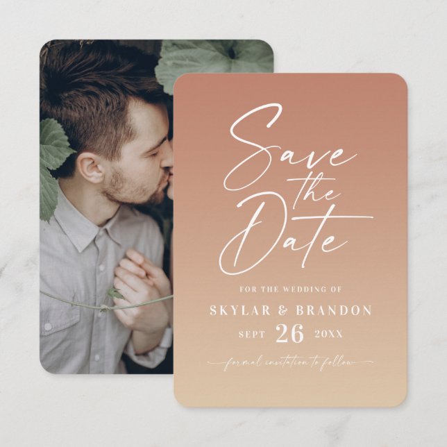 Save The Date Simple Ombre Gradient Terracotta & Mariage Jaune (Devant / Derrière)