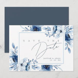 Save The Date Simple Opulence Florale Bleu Royal Mariage Enregis