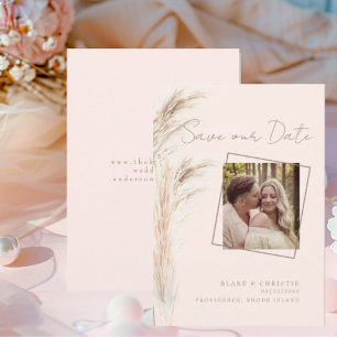 Save The Date Simple Pampas Couple Photo Blush Mariage
