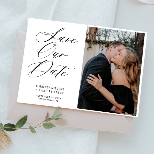 Save The Date Simple photo chic élégant mariage de script (Créateur téléchargé)