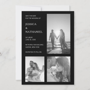 Save The Date Simple Photo Collage noir Mariage moderne