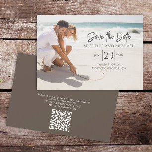 Save The Date Simple Photo Moderne Calligraphie Code QR tendance