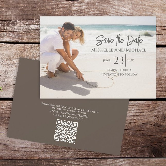 Save The Date Simple Photo Moderne Calligraphie Code QR tendance (Créateur téléchargé)