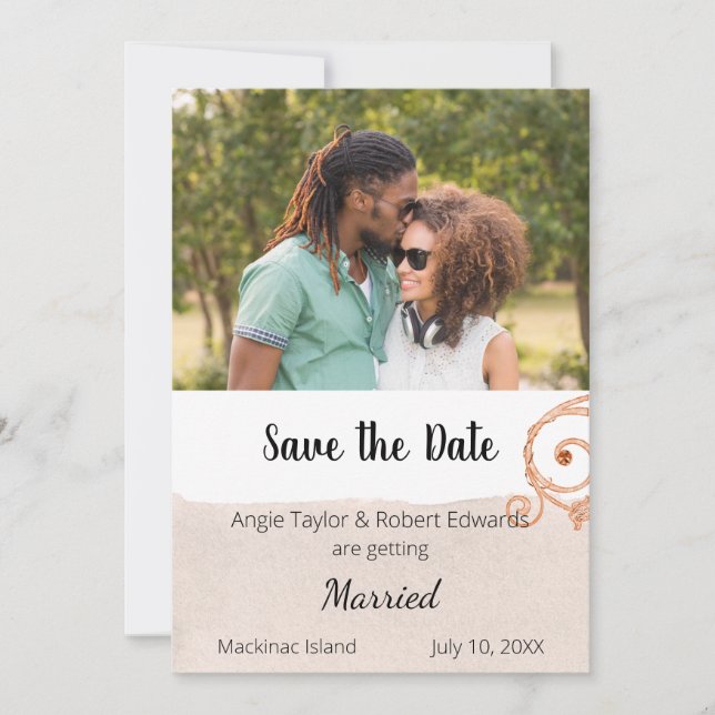 Save The Date Simple pinceau de photo beige Enregistrer la date (Devant)