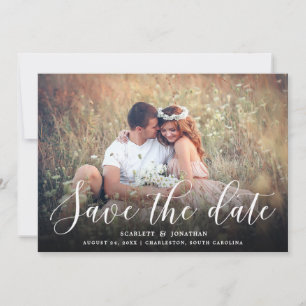 Save The Date Simple Romance Élégante Typographie Photo BLANCH
