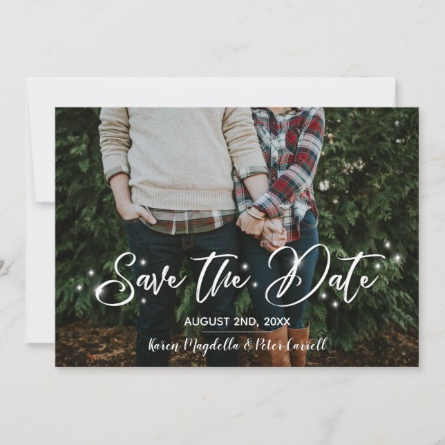 Save The Date Simple Romantique Script Starry Photo Enregistrer  (Devant)