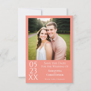Save The Date Simple Rose Corail Moderne Minimal Photo Mariage