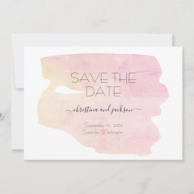 Save The Date Simple rose et jaune Aquarelle Swash Date de sauve (Devant)
