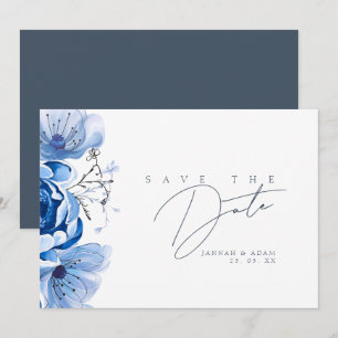 Save The Date Simple Royal Blue Opulence Floral Rose Mariage