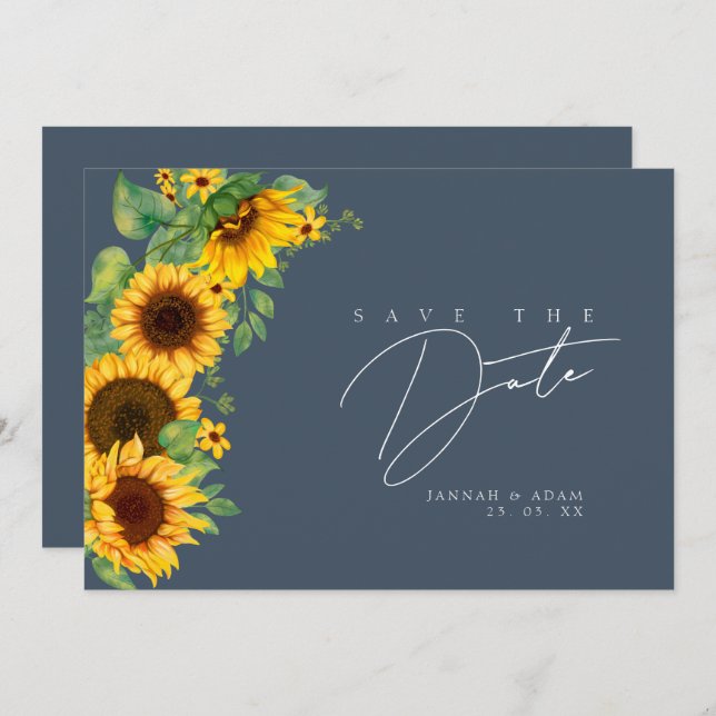 Save The Date Simple Royal Blue Opulence Mariage tournesol (Devant / Derrière)