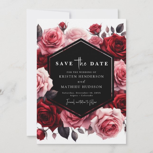 Save The Date Simple Russe Crimson Mariage rouge (Devant)