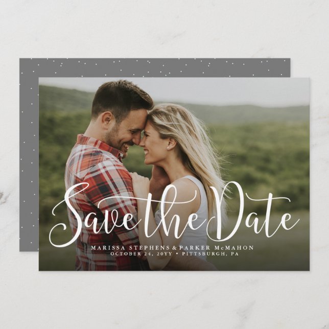 Save the date simple script horizontal photo card (Front/Back)