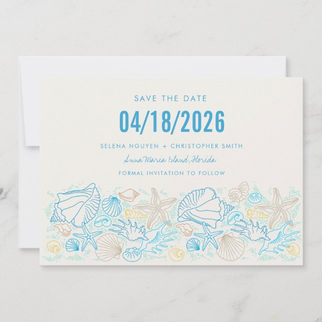 Save The Date Simple Seashell Photo Beach Wedding Enregistrer la (Devant)