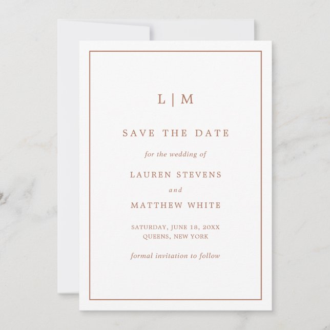 Save The Date Simple Terracotta Monogramme Mariage élégant (Devant)