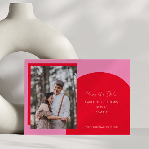 Save The Date Simple unique moderne rose rouge photo géométrique