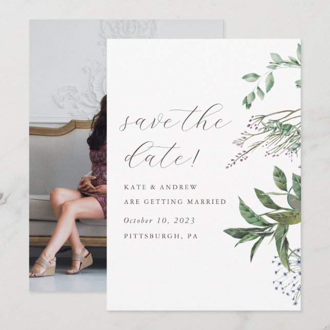 Save The Date Simple verdure Meadow Mariage Photo Enregistrer la (Devant / Derrière)