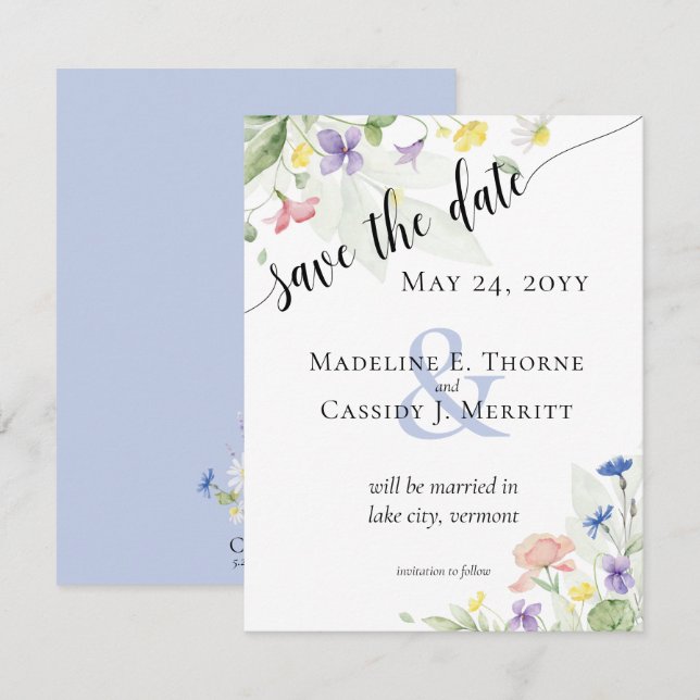 Save The Date Simple Watercolor Wildflower Wedding Invitation (Front/Back)