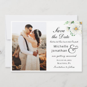 Save The Date Simple White Daisies Verdure Mariage photo