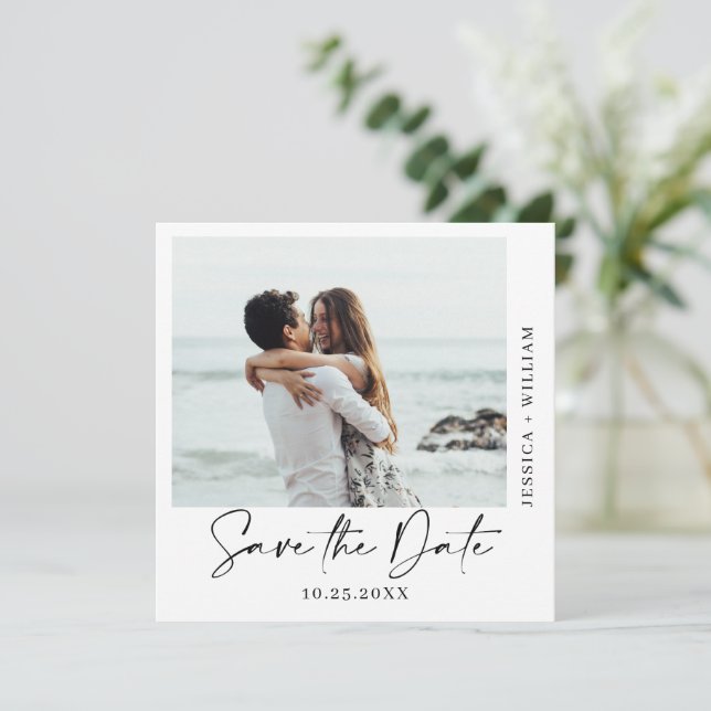 Save The Date Simplement Élégant Mariage Photo Coeurs Simple Mod (Debout devant)