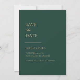 Save The Date Simplement Emerald Green Typographie Or moderne