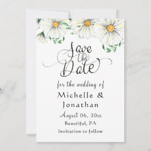 Save The Date Simples marguerites blanches Verdure Aquarelle Flo