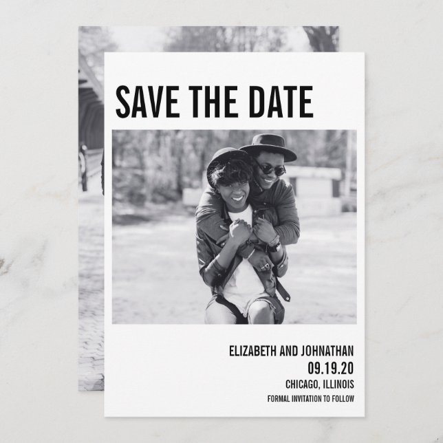 Save The Date Simples Typographie Minimale Photo Enregistrer La  (Devant / Derrière)