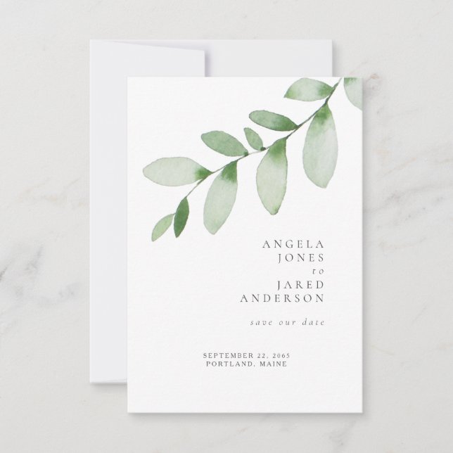 Save The Date Simplicité & Foliage Mariage Enregistrer notre dat (Devant)